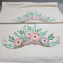 Vintage Hand Painted Liquid Embroidered Floral Queen Pillow Cases 19x29 Set of 2 - £12.57 GBP