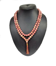 Hand Made Rhodonite beads mala Buddha Meditation Yoga Necklace Throat 108+1 - £59.34 GBP