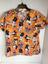 Disney Womens Sz S Scrub Top Shirt Medical Nurse Halloween Mickey Minnie... - $15.83