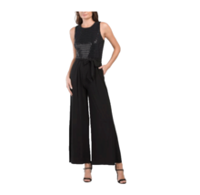 New Anne Klein Black Jersey Belted Embellished Wide Leg Jumpsuit Size 12 $129 - £55.30 GBP