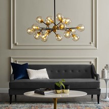 Sparkle Amber Glass And Antique Brass 18 Light Mid-Century Pendant Chand... - £406.52 GBP