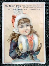 1888 Antique Miller Organ Co Advertisement Card Color Christmas Girl Lebanon Pa - £36.95 GBP