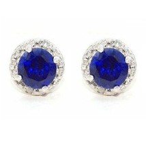 2.05Ct Simulated Sapphire Round Halo Stud Earrings 14Kt White Gold Plated Silver - £29.40 GBP