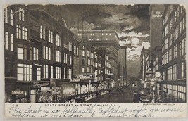 State Street at Night Chicago,Illinois Undivided Back Postcard Posted 1906 - £13.37 GBP