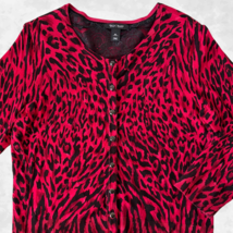 White House Black Market Womens XL Red Leopard Print Cardigan Sweater Sn... - $18.95
