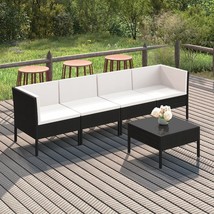  Garden Lounge Set Black PE Rattan Large Removable Covers - $9,365.46 MXN