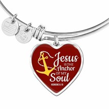 Jesus Is Anchor To My Soul Hebrews Stainless Steel or 18k Gold Heart Bangle Bra - £37.92 GBP+
