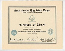 4 South Carolina High School League 1952 Award Certificates Natural Sciences - £22.22 GBP