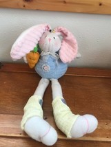 Cute White Felt Long Eared Easter Bunny Rabbit Holding Carrot w Bumble Bee on  - $10.39