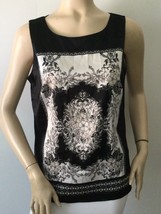 212 COLLECTION Floral Print Black &amp; White Sleeveless Pullover Tank Top (Size M) - £7.95 GBP