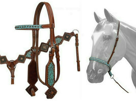 Western Saddle Horse Turquoise Filigree 4 pc Leather Tack set w/ Copper Conchos - £101.77 GBP