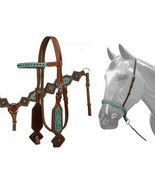 Western Saddle Horse Turquoise Filigree 4 pc Leather Tack set w/ Copper ... - $128.80
