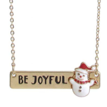 Be Joyful Snowman Bar Pendant Necklace Gold - £9.66 GBP