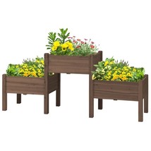 Brown 3 Wooden Elevated Planter Raised Garden Beds - £234.90 GBP