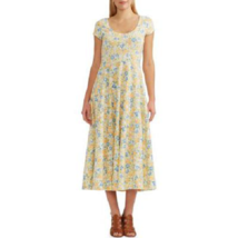 New Chaps Yellow Blue Floral Cotton Midi Fit And Flare Dress Size Pxl Petite - £67.98 GBP