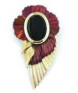 Shabby Chic Vintage Gold Tone Terra Cotta Black Medallion BOHO Brooch - $24.44 CAD