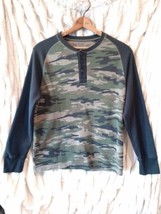Camouflage Thermal Henley Sleeves Size L Cotton Blend Pullover  - £8.68 GBP