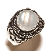 Rainbow Moonstone Cabochon Gemstone 925 Silver Overlay Handmade Ring US-8.5 - £7.96 GBP
