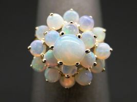 14k Yellow Gold Over 2.30ct Round Fire Opal Flower Cluster Snowflake Party Ring - £95.53 GBP