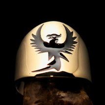 Nicely crafted Men&#39;s Brass Costume Ring Ancient black Phoenix Bird - £21.32 GBP