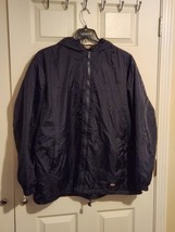 Dickies Vintage Fleece Black Lined Nylon Rain Coat Hooded XL Jacket - £19.50 GBP