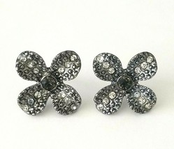 2 Grey Clear Rhinestone Faux Marcasite Flower Lapel Pins Floral Fashion Jewelry - £11.03 GBP