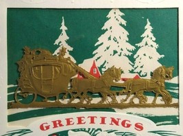 Mid Century Modern Horse &amp; Carriage Christmas Greeting Card Clear Window... - £10.60 GBP