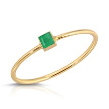 14K Solid Gold Ring With Natural Princess Cut Bezel Set Emerald - £187.84 GBP