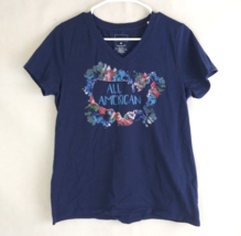 Sonoma All American Women&#39;s Navy Blue T-Shirt With Colorful Floral Design Medium - £7.78 GBP