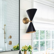 2-light Black Gold Up Down Cone Wall Sconce Mid-century Modern Contemporary - £74.37 GBP