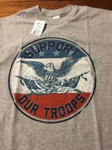 Support Our Troops Men&#39;s T-Shirt Patriotic Dark Ash Gray T-Shirt NWT - £15.72 GBP