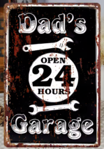 Dad&#39;s Garage Open 24 Hours Vintage Novelty Metal Sign 12&quot; x 8&quot; Wall Art - £7.01 GBP