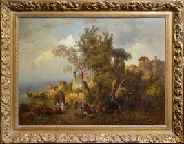 Evening on River German Master Caucasian Panoramic Landscape 19th century - £20,479.21 GBP