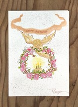 Cupid Bearing Birthday Cake Rosette Wreath Greeting Card - $11.00