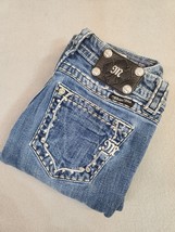 Miss Me Jeans Size 27 Mid Rise Boot Cut Blue Med Wash Bling Embellished Stretch - $62.99