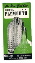 Hotel Plymouth Brochure New York City 1940&#39;s - £21.77 GBP