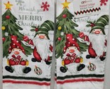 Set of 2 Same Kitchen Towels (15&quot;x25&quot;) GNOMES, WE WISH YOU A MERRY CHRIS... - £8.59 GBP