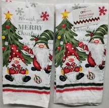 Set of 2 Same Kitchen Towels (15&quot;x25&quot;) GNOMES, WE WISH YOU A MERRY CHRIS... - $10.88
