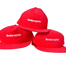 Lot of 3 Cedarapids Snap Back Baseball Cap Made in the USA Red Corduroy - $23.89