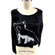 Guess Los AngelesFuzzy Crop Cat Kitten Sweater Black/White Women M - $43.56