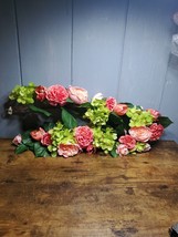 4&#39; Rose, Hydrangea, And Tulip Garland Red Pink Green Floral. Qvc - £17.80 GBP