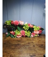 4&#39; ROSE, HYDRANGEA, AND TULIP GARLAND  RED PINK GREEN FLORAL. QVC - $413.21 MXN