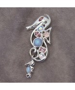 Monet Silvertone Seahorse W/Dangling Baby Brooch Pin Estate Jewelry 1&quot; X... - $13.71