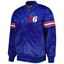 NBA Philadelphia 76ers Royal Blue Satin Bomber Letterman Baseball Varsity Jacket - £109.21 GBP