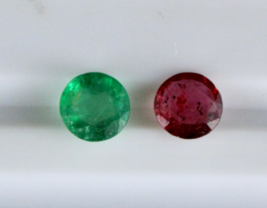 Natural Emerald Ruby Round Cut 2 Pcs 2.25 Carats Gemstone Designing Ring Pendant - £605.28 GBP