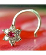 0.25Ct Imitación Rubí y Diamante Estilo Flor Nariz Pin Anillo 14K Blanco... - $19.68