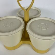 Vintage Tupperware Almond Condiment Containers Lids Caddy Yellow Cream w... - $11.87