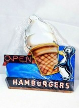 15&quot; Large OPEN Penguin Soft Ice Cream Cone Hamburgers Neon Style in Steel Sign - £42.59 GBP
