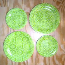 4 Pc. Almont Melamine Dish Set - 7 3/4&quot; &amp; 10 3/4&quot; Green/White Minimal Wear - £14.36 GBP