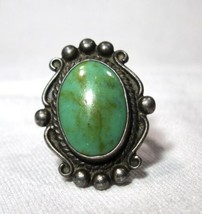 Vintage Southwestern Sterling Silver Trading Post Turquoise Ring Size 4.5 K114 - £94.17 GBP